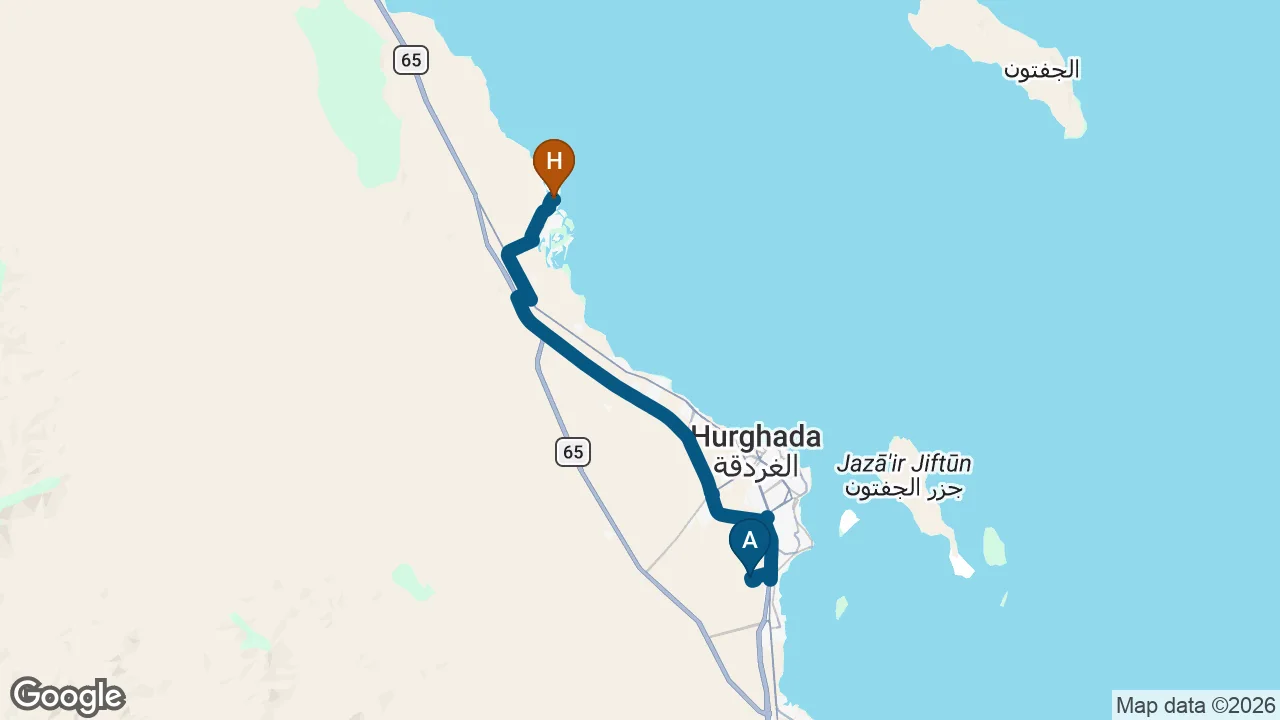 Driving route from Hurghada Airport to Fanadir Hotel El Gouna